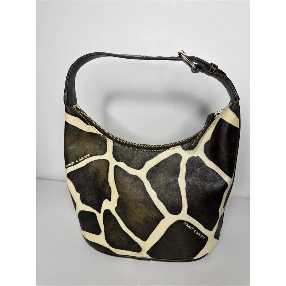 Vintage Dooney & Bourke Giraffe Print Leather Hobo Shoulder Bag Y2K Excellent